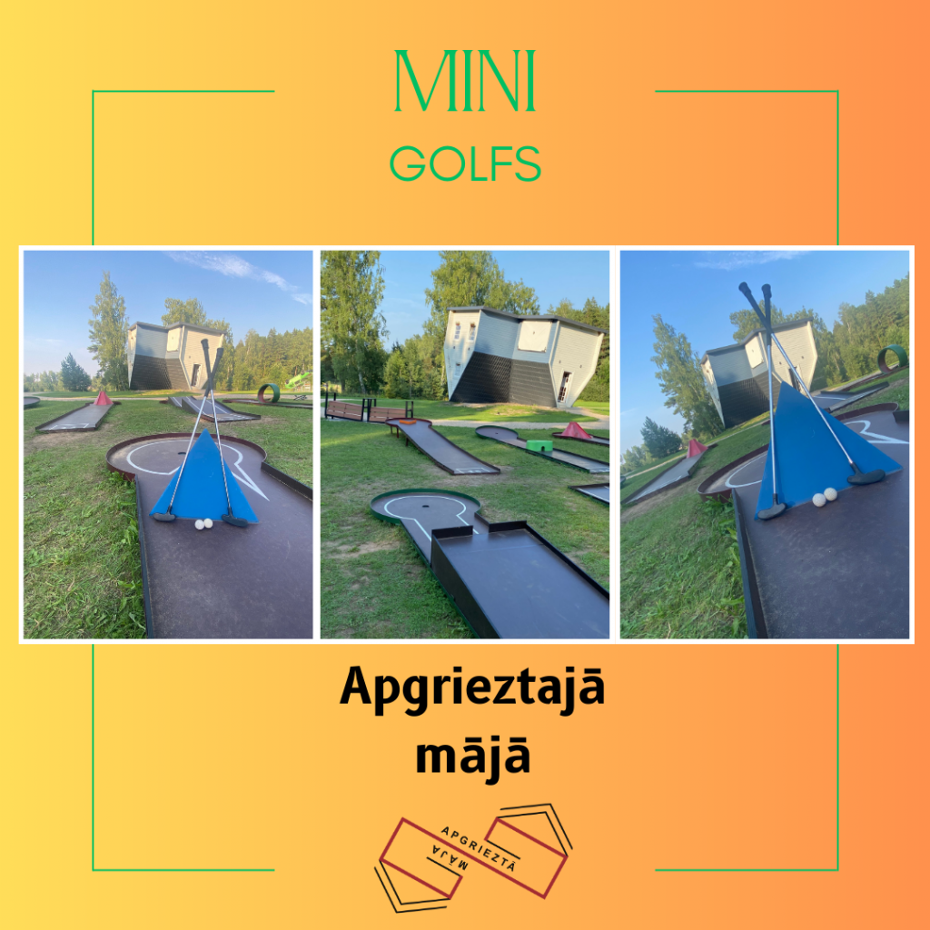 mini golfs apgrieztā māja